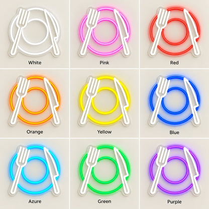 Plate with Fork and Knife LED Neon Sign - nine-color grid
