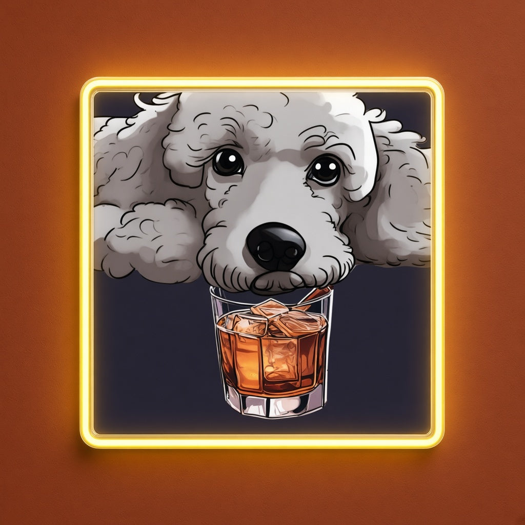 Poodle Whiskey Glass Art LED Neon Sign - product hero