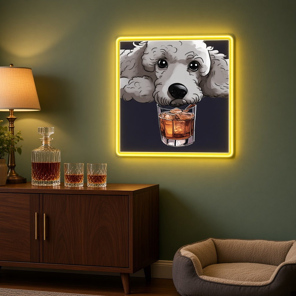 Poodle Whiskey Glass Art LED Neon Sign - advertising view