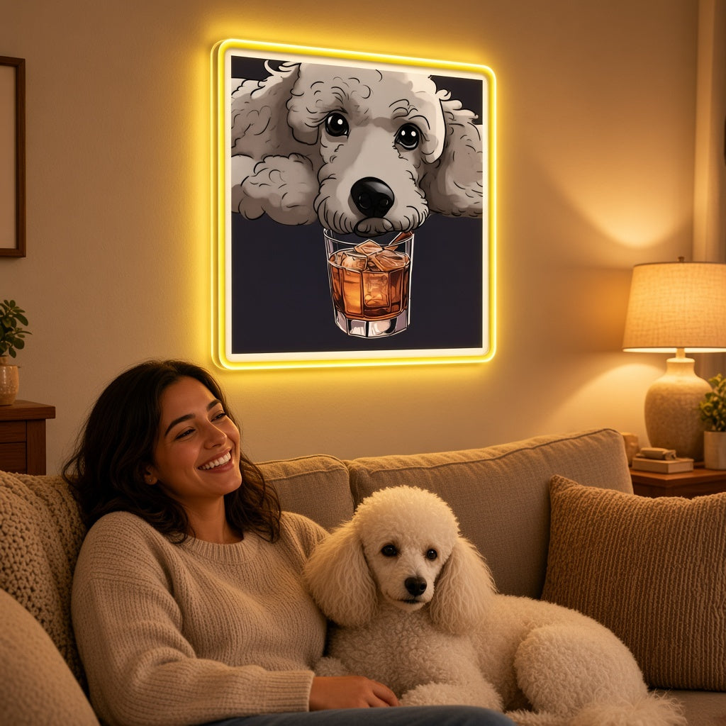 Poodle Whiskey Glass Art LED Neon Sign - lifestyle view
