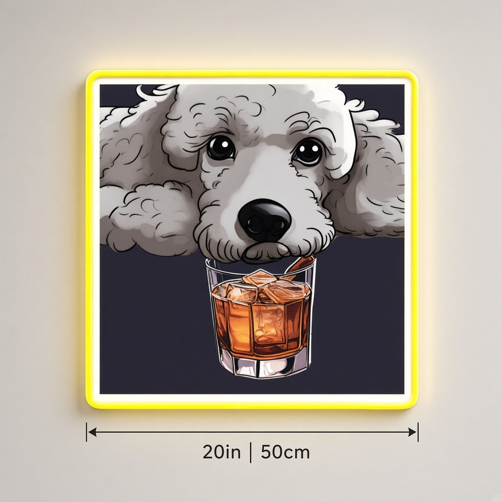 Poodle Whiskey Glass Art LED Neon Sign - size guide