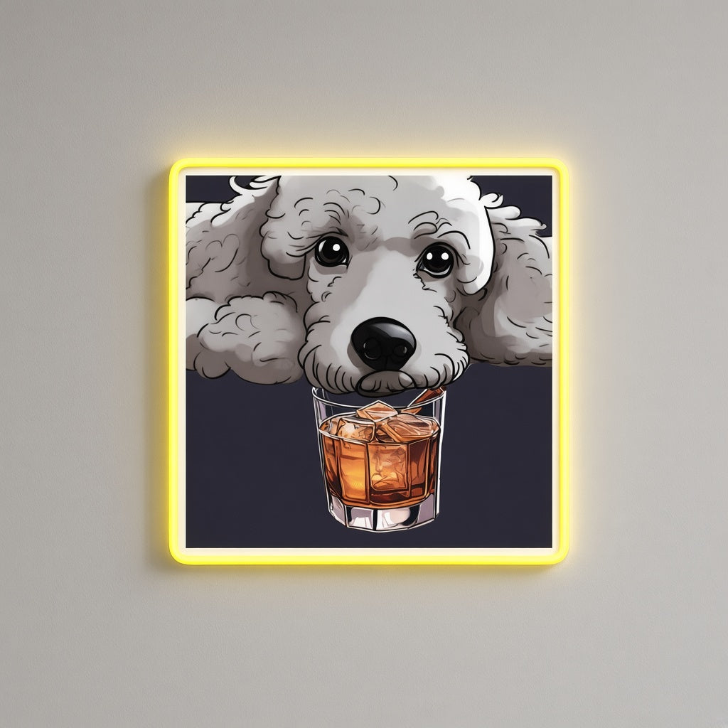 Poodle Whiskey Glass Art LED Neon Sign - natural light view