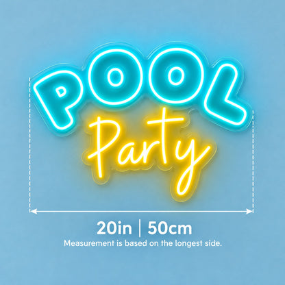 Pool Party LED Neon Sign - size guide