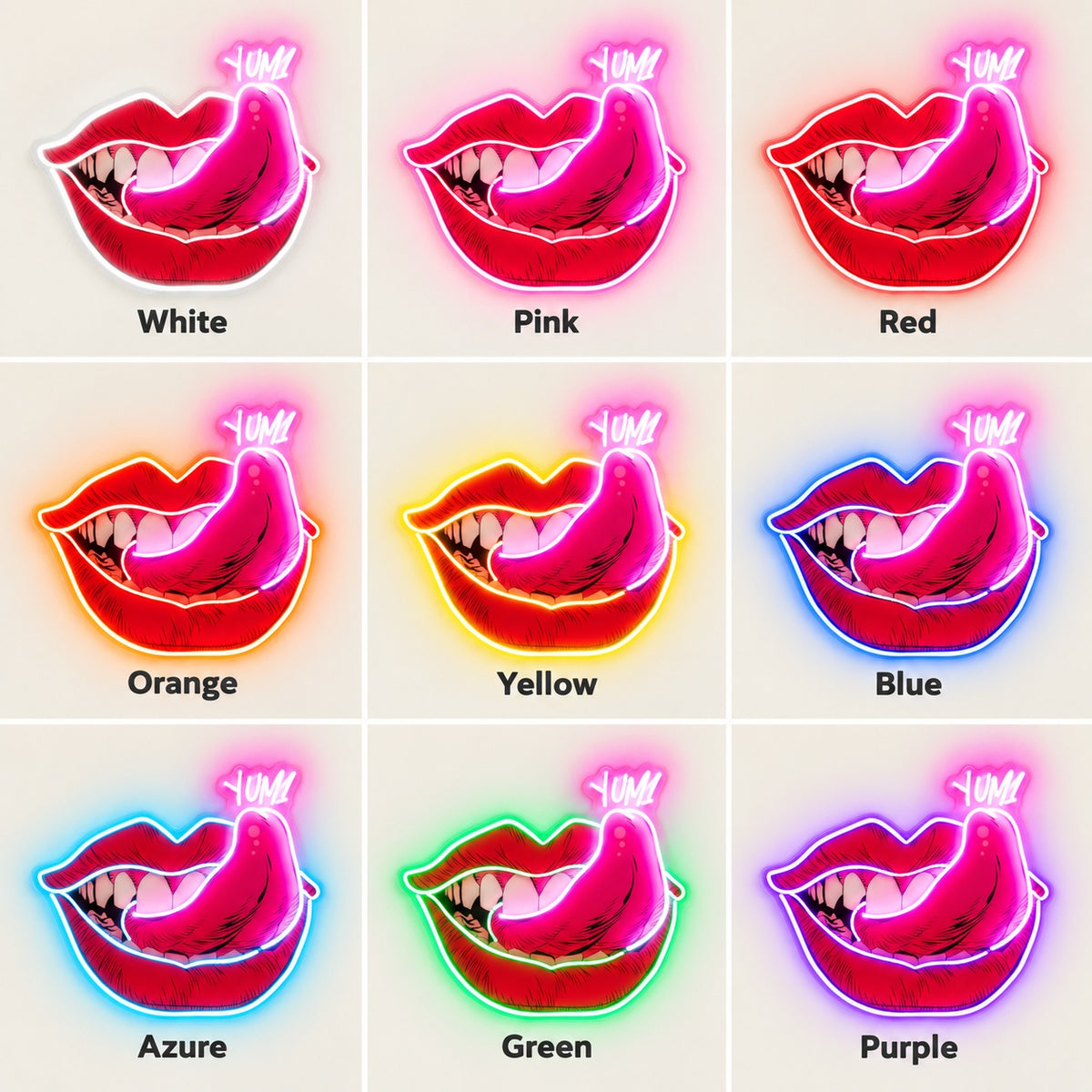 Pop Art Licking Lips LED Neon Sign - nine-color grid