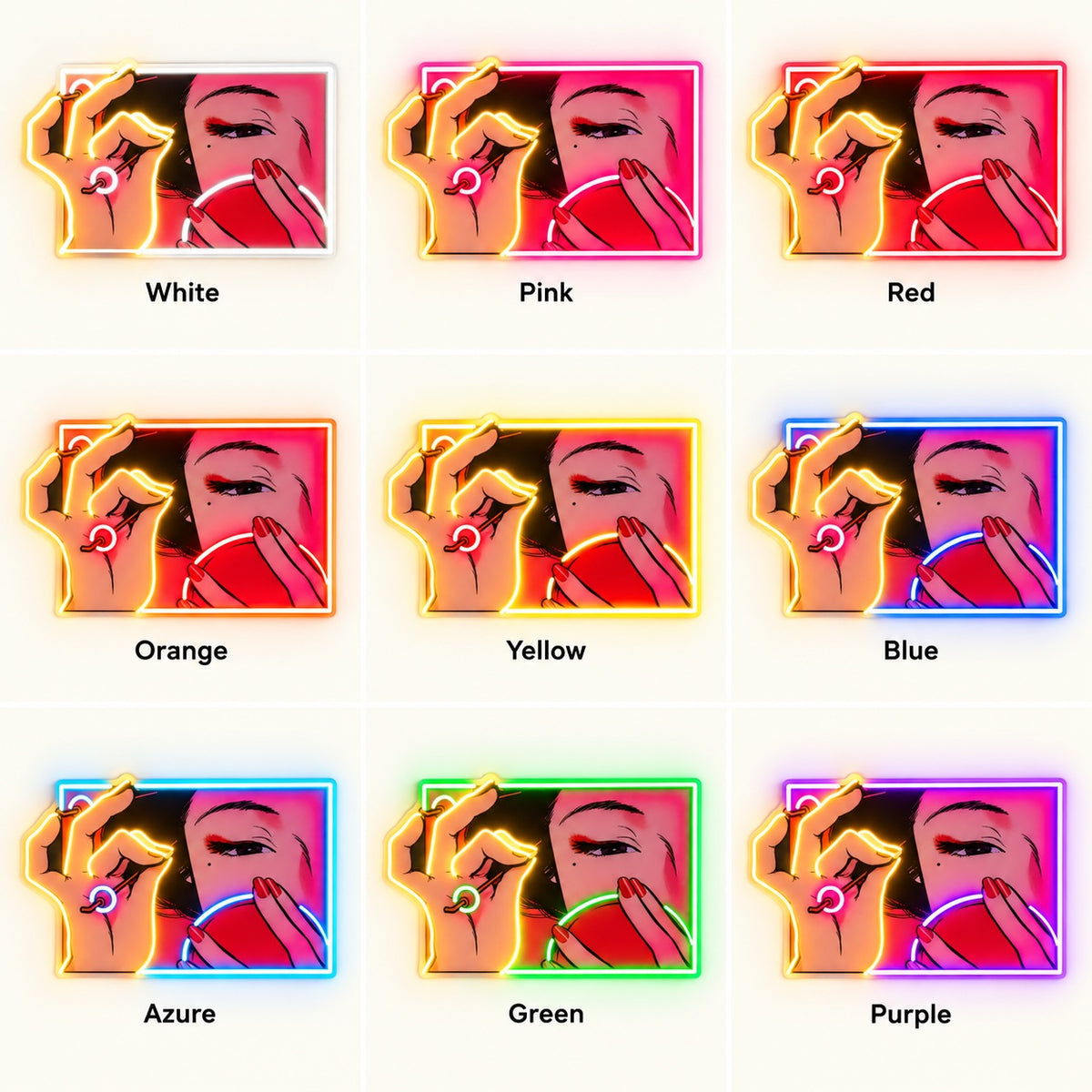Pop Art Woman With Compact LED Neon Sign - nine-color grid