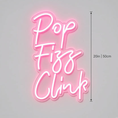 Pop Fizz Clink LED Neon Sign - size guide