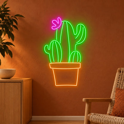 Potted Cactus Trio with Flower LED Neon Sign - advertising view