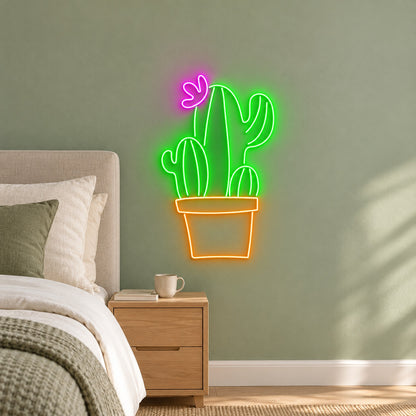 Potted Cactus Trio with Flower LED Neon Sign - lifestyle view
