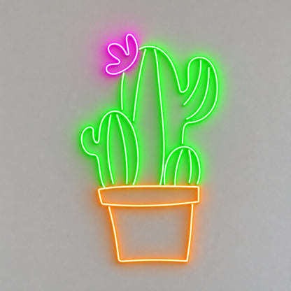 Potted Cactus Trio with Flower LED Neon Sign - natural light view