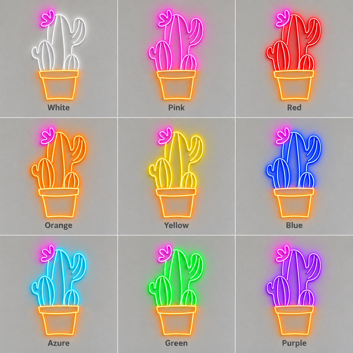 Potted Cactus Trio with Flower LED Neon Sign - nine-color grid