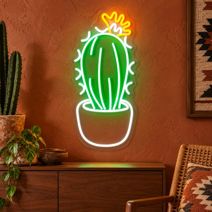 Potted Cactus with Flower LED Neon Sign - advertising view