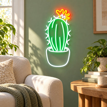 Potted Cactus with Flower LED Neon Sign - lifestyle view