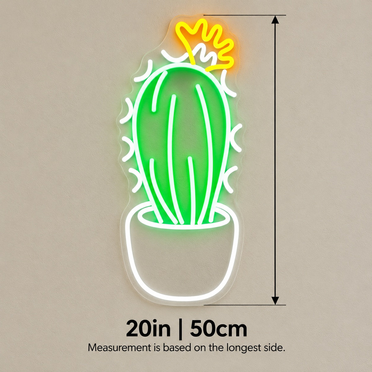 Potted Cactus with Flower LED Neon Sign - size guide