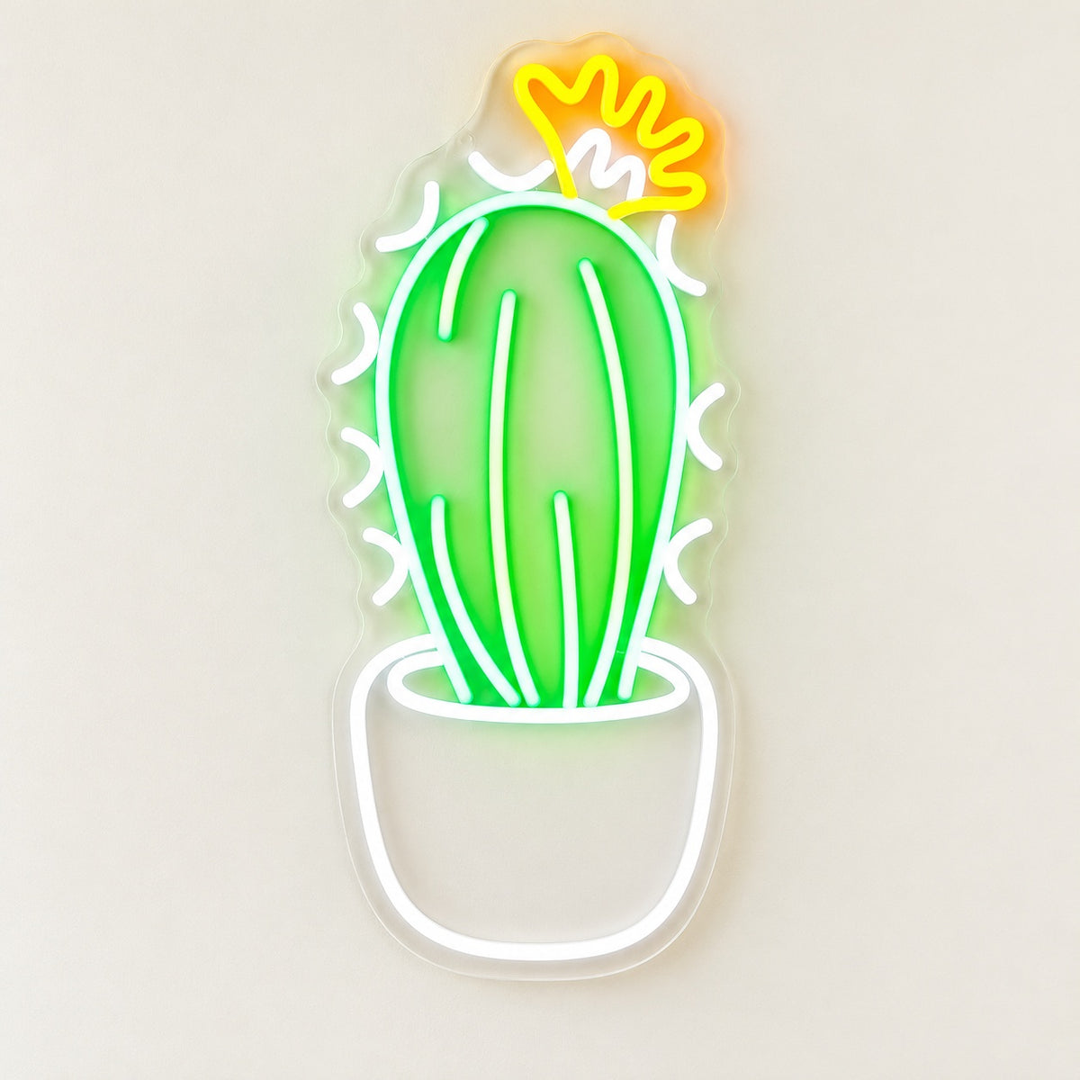 Potted Cactus with Flower LED Neon Sign - natural light view
