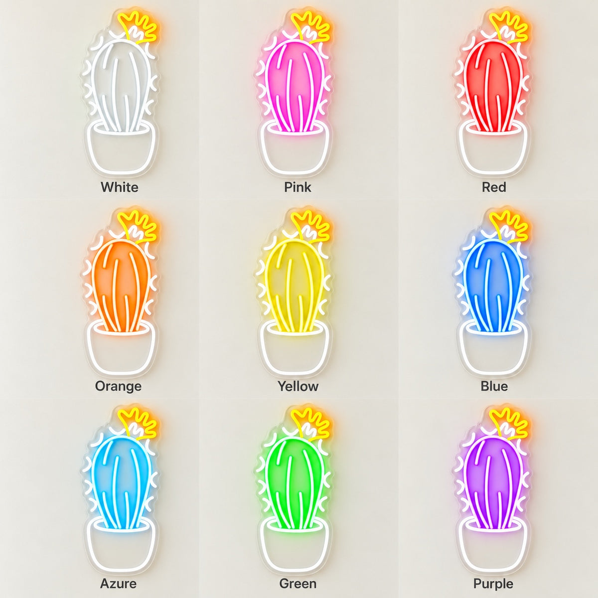 Potted Cactus with Flower LED Neon Sign - nine-color grid