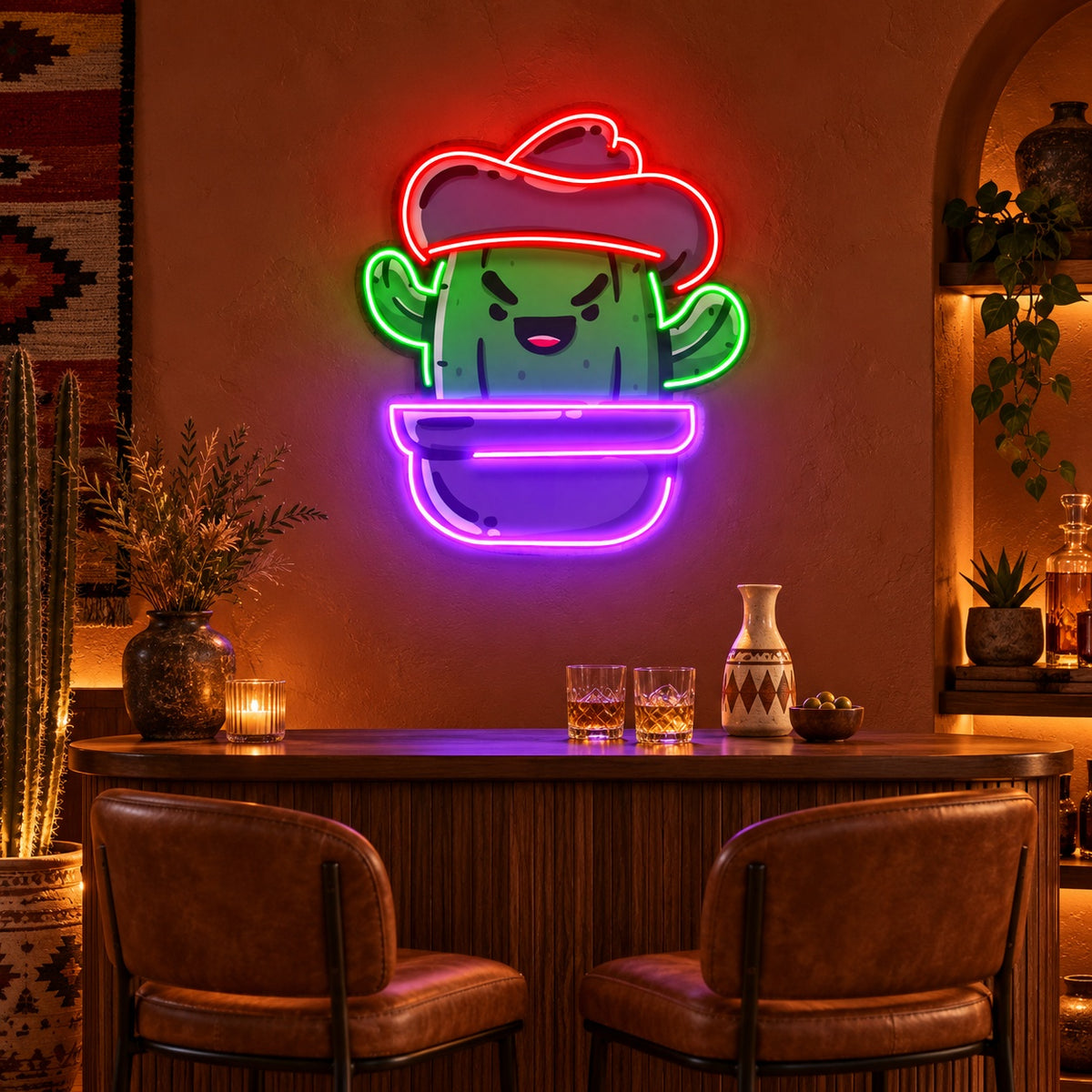 Potted Cowboy Cactus LED Neon Sign - advertising view