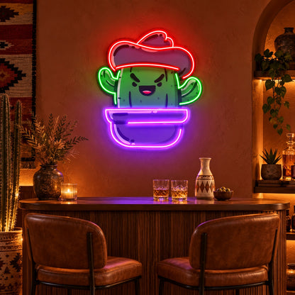 Potted Cowboy Cactus LED Neon Sign - advertising view