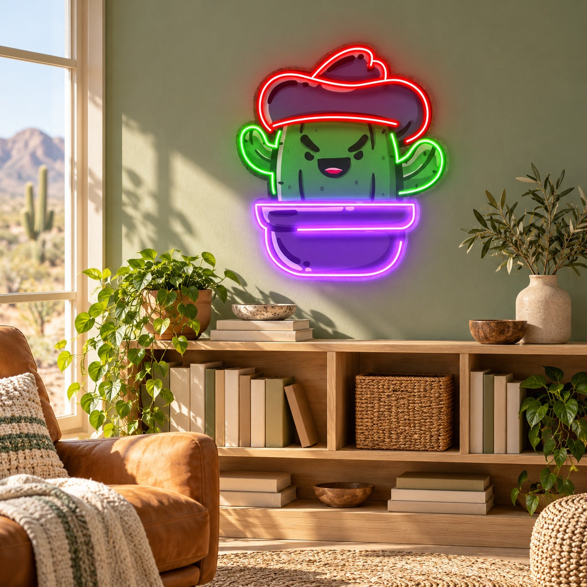 Potted Cowboy Cactus LED Neon Sign - lifestyle view