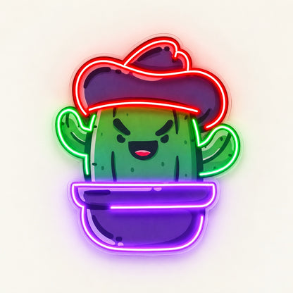 Potted Cowboy Cactus LED Neon Sign - natural light view