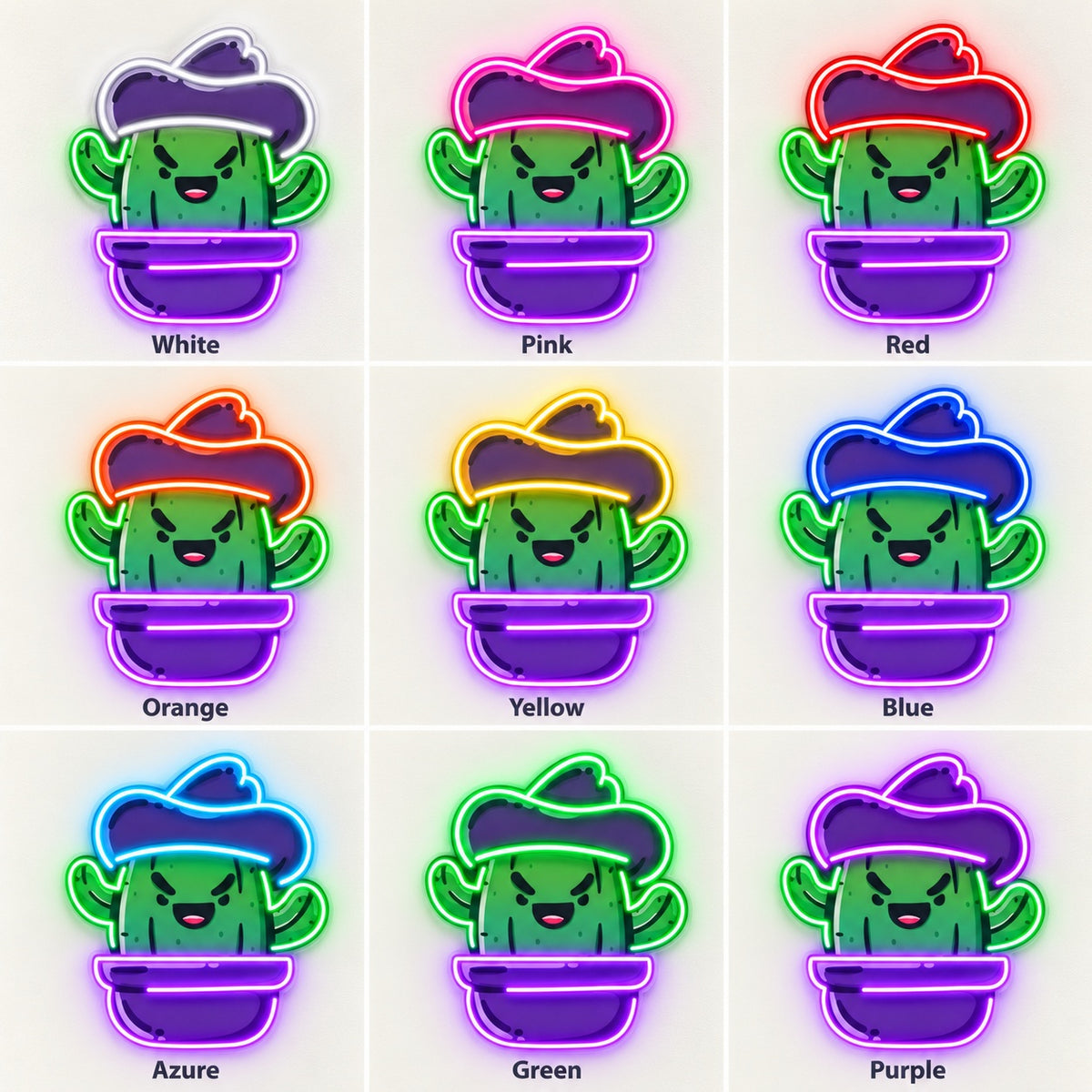 Potted Cowboy Cactus LED Neon Sign - nine-color grid