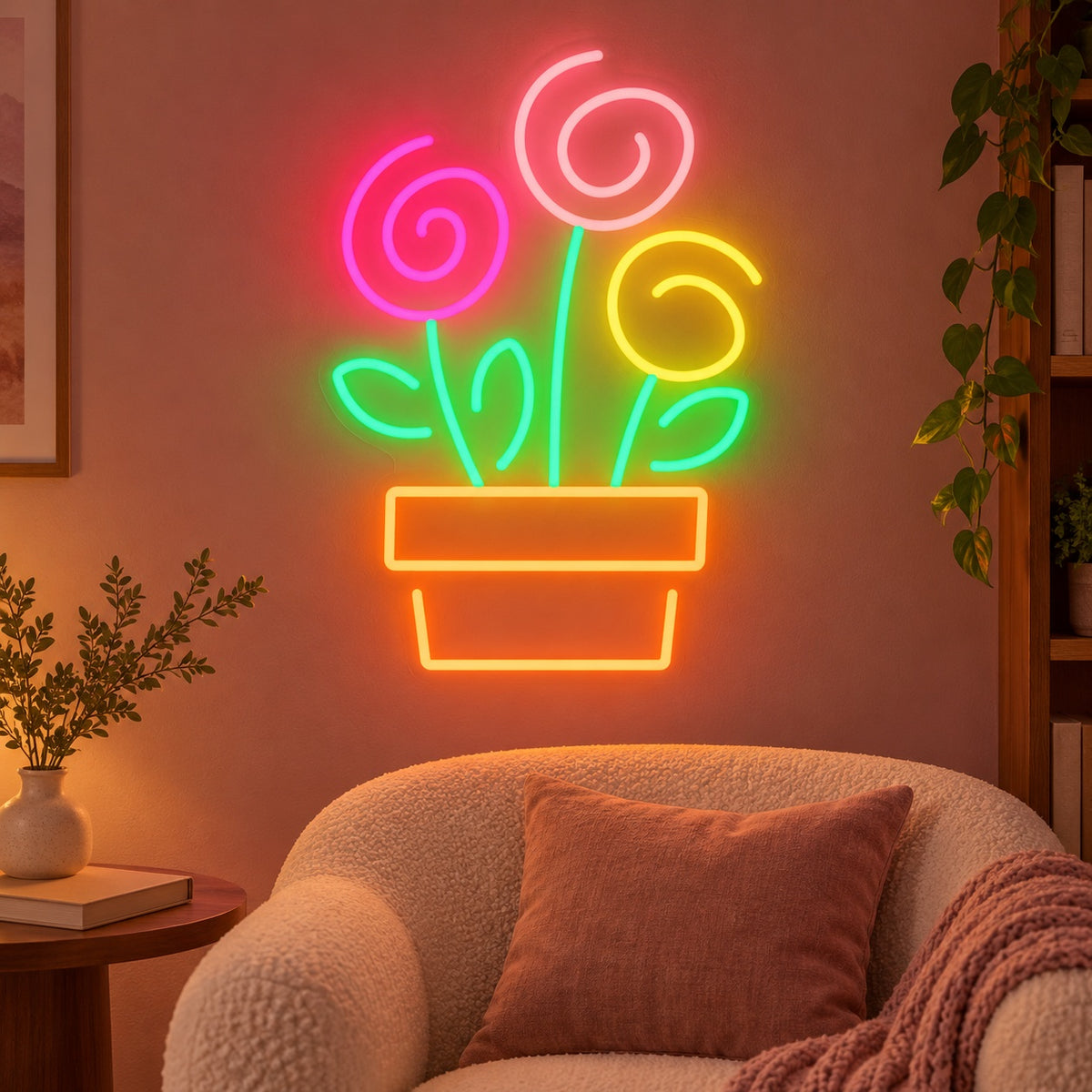 Potted Spiral Flowers LED Neon Sign - advertising view