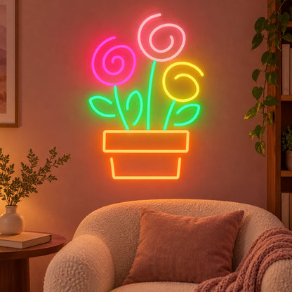 Potted Spiral Flowers LED Neon Sign - advertising view
