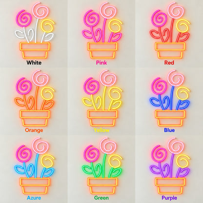 Potted Spiral Flowers LED Neon Sign - nine-color grid