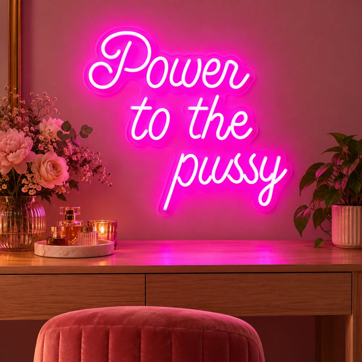 Power To The Pussy LED Neon Sign - advertising view