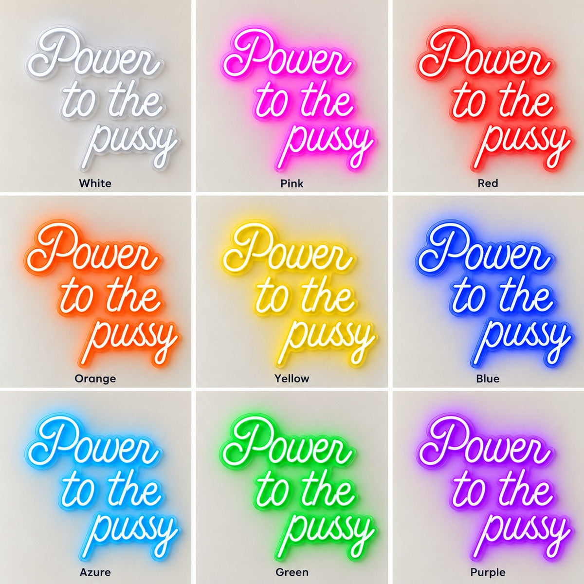 Power To The Pussy LED Neon Sign - nine-color grid