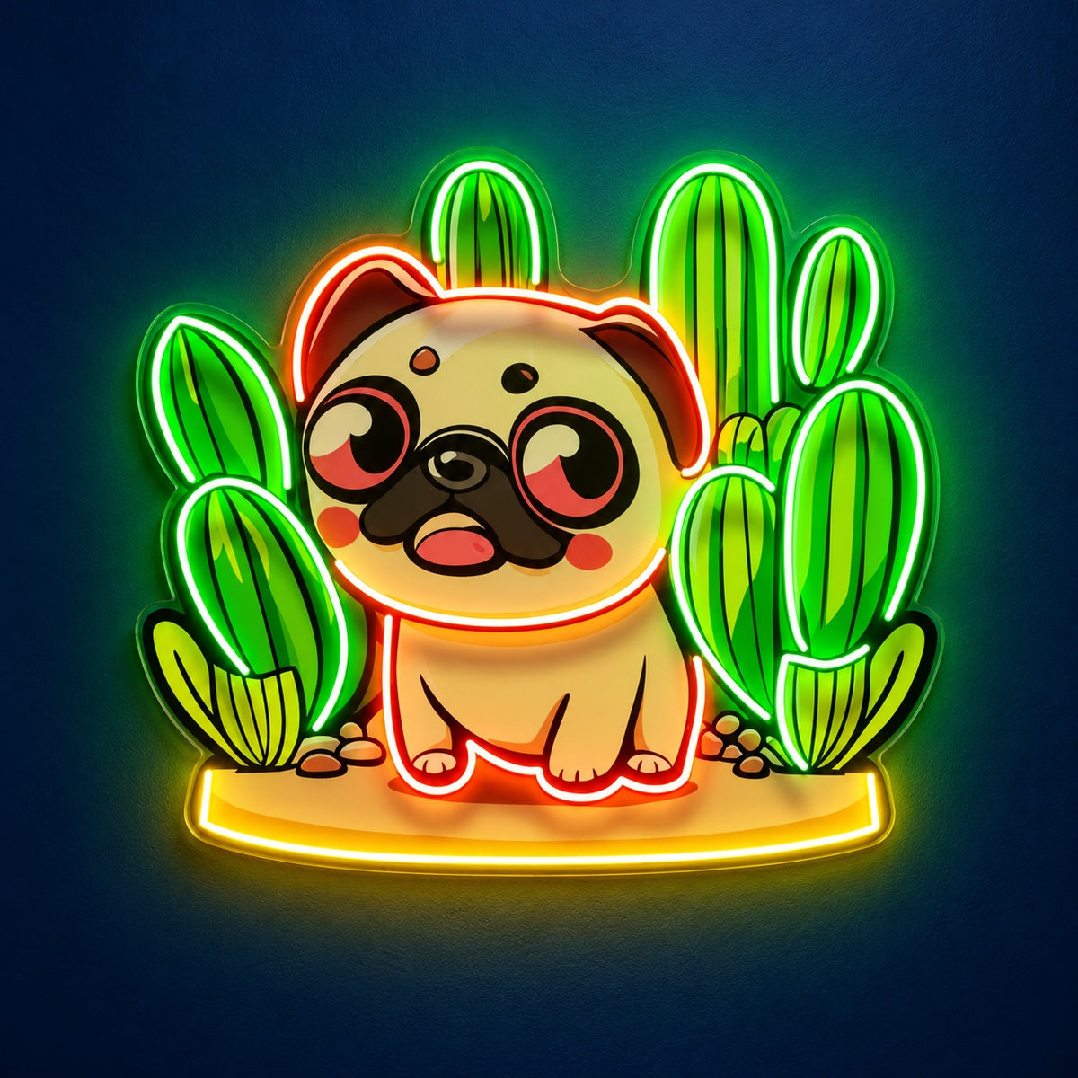 Pug with Cacti LED Neon Sign - product hero