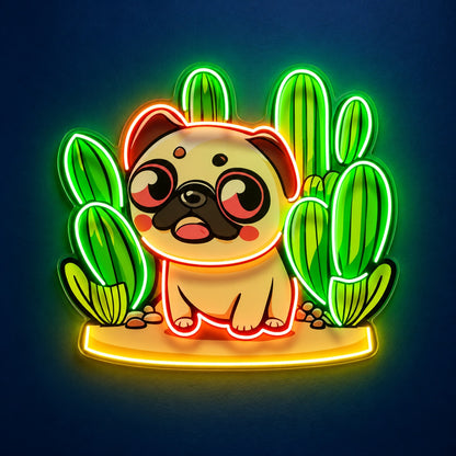 Pug with Cacti LED Neon Sign - product hero