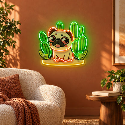Pug with Cacti LED Neon Sign - advertising view
