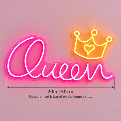 Queen Crown Heart LED Neon Sign - size guide