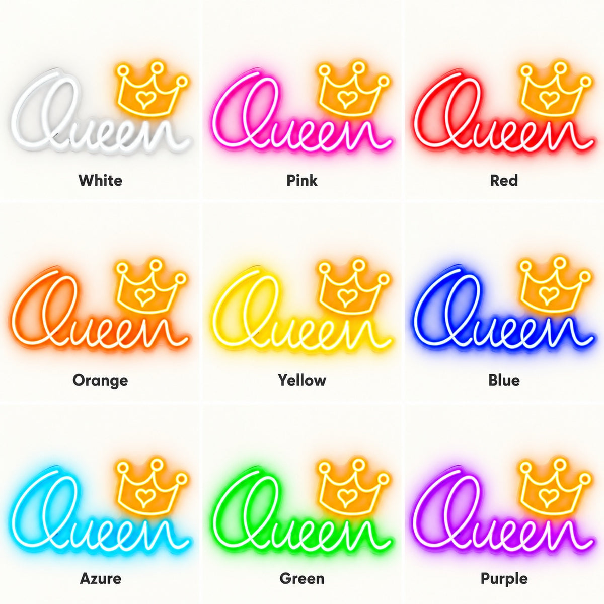 Queen Crown Heart LED Neon Sign - nine-color grid