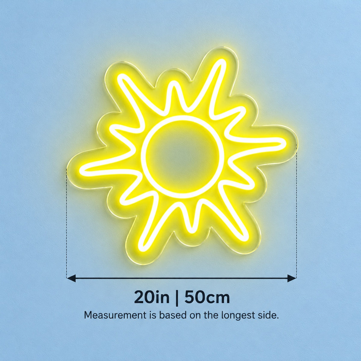 Radiant Sun LED Neon Sign - size guide