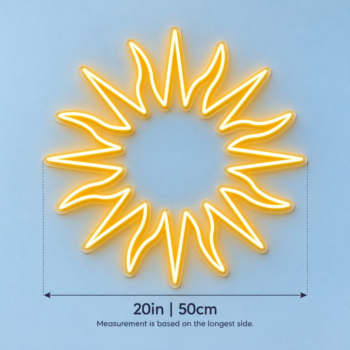 Radiant Sun LED Neon Sign - size guide