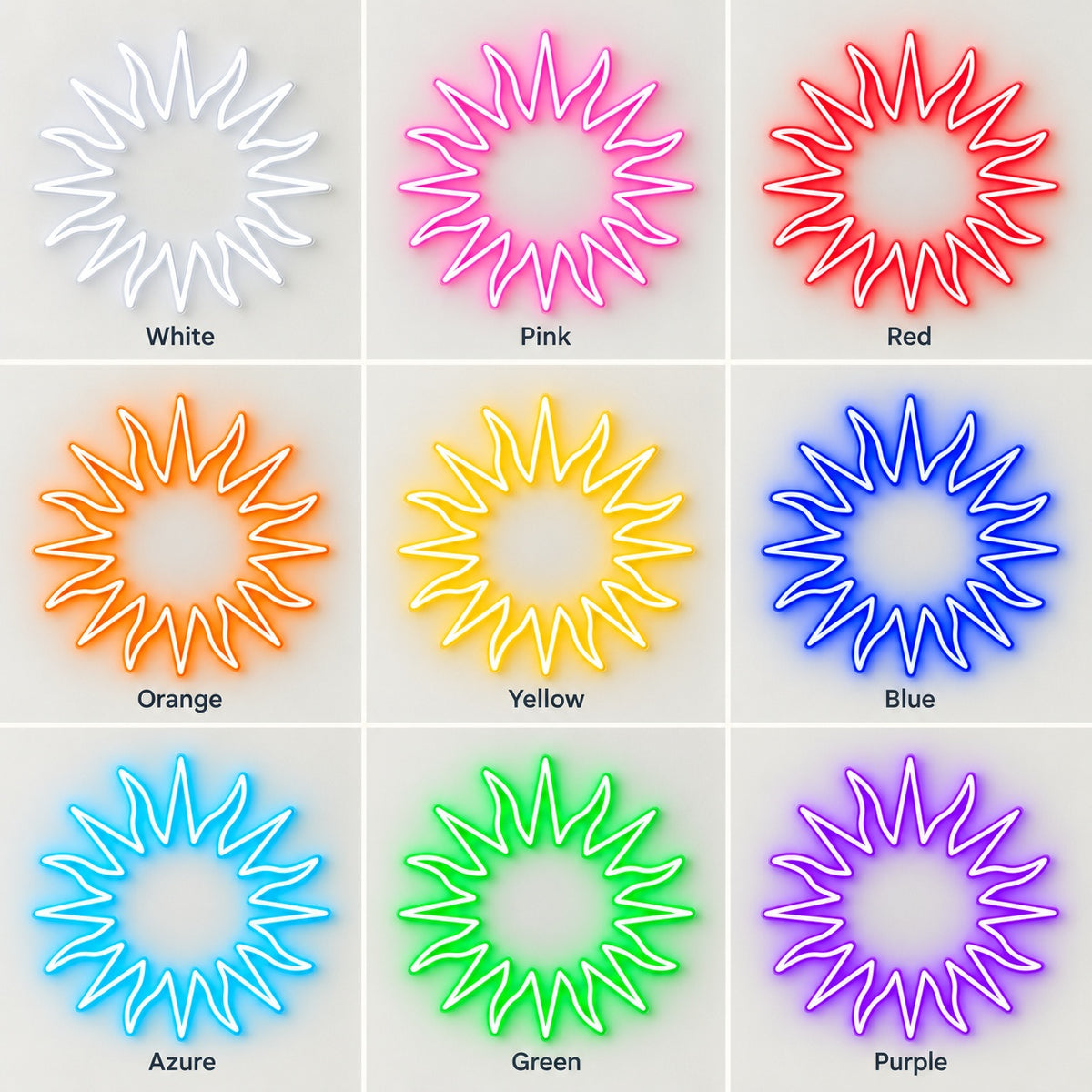 Radiant Sun LED Neon Sign - nine-color grid