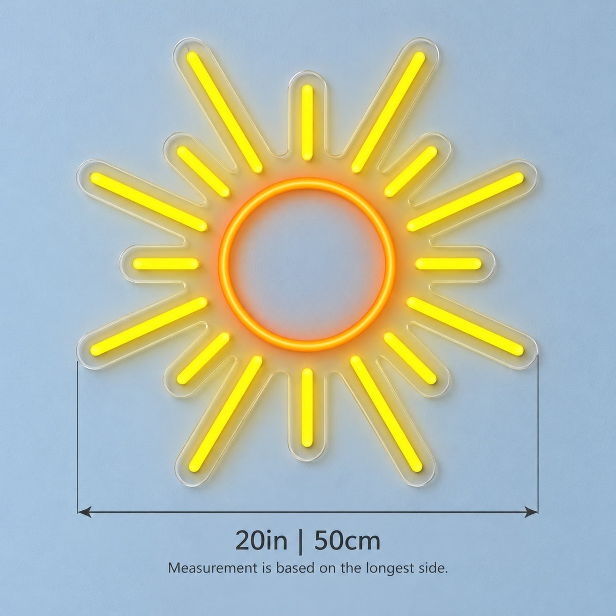 Radiant Sun LED Neon Sign - size guide