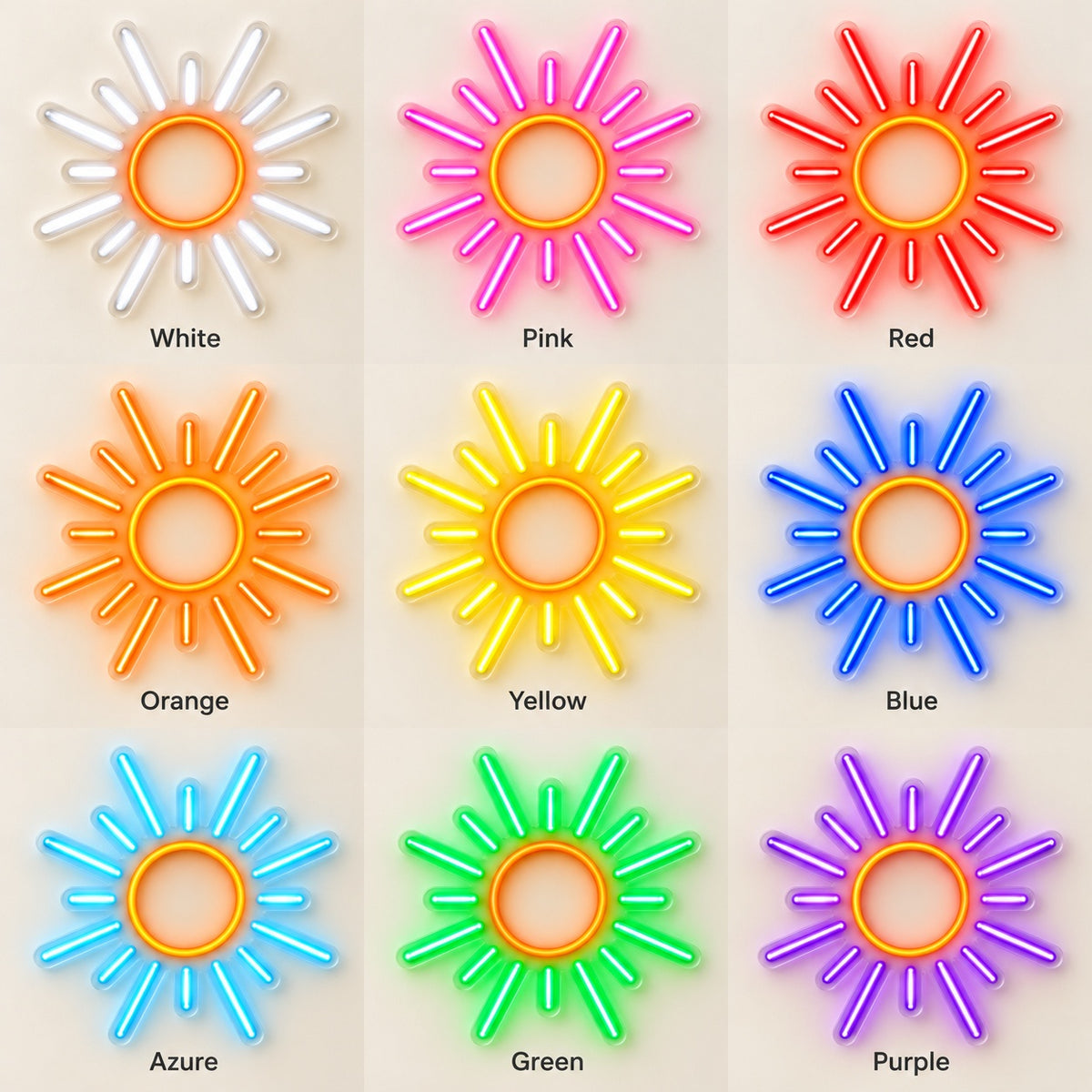 Radiant Sun LED Neon Sign - nine-color grid