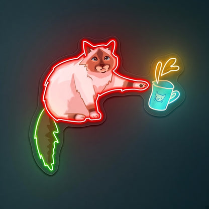 Ragdoll Cat Reaching for Coffee Mug LED Neon Sign - product hero