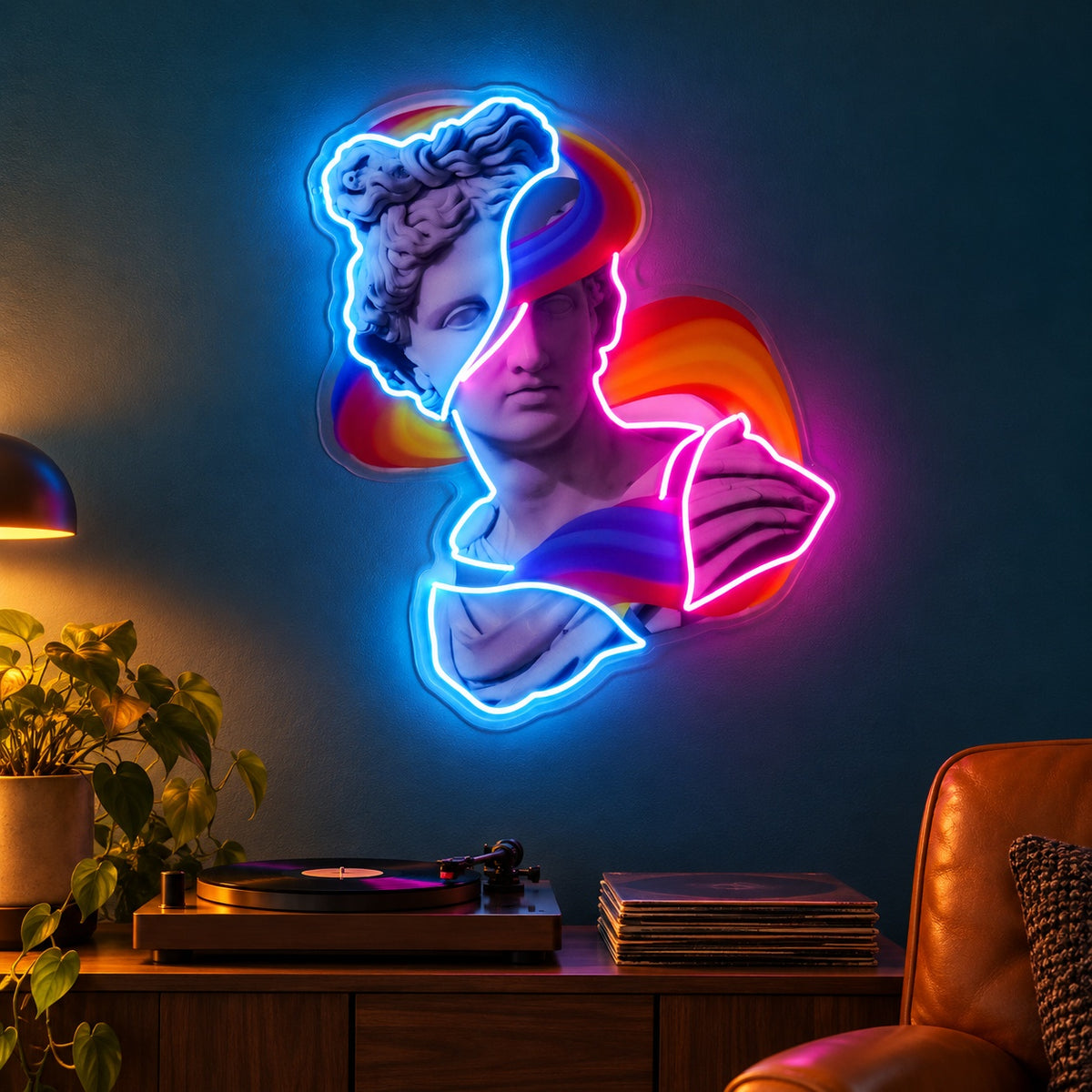 Rainbow Classical Bust LED Neon Sign - advertising view