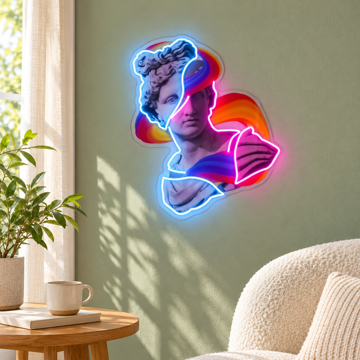 Rainbow Classical Bust LED Neon Sign - lifestyle view