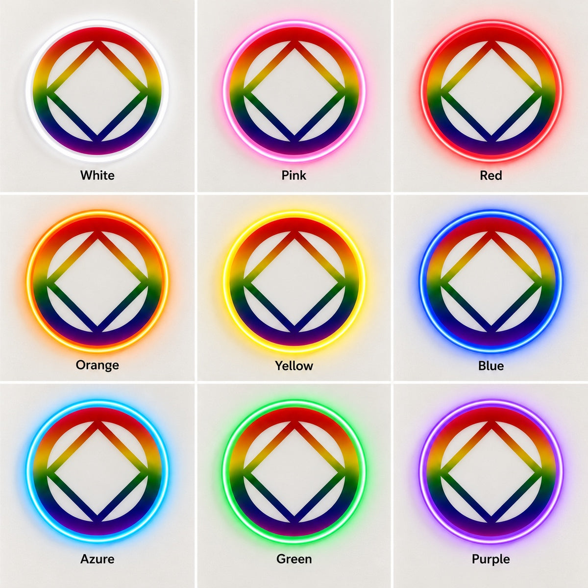 Rainbow Diamond Circle LED Neon Sign - nine-color grid