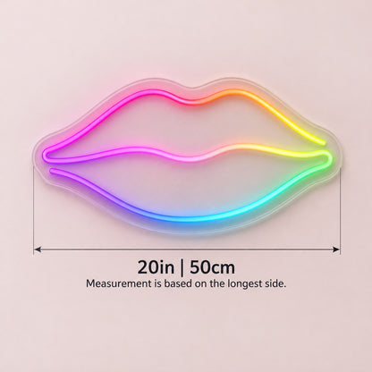 Rainbow Lips LED Neon Sign - size guide