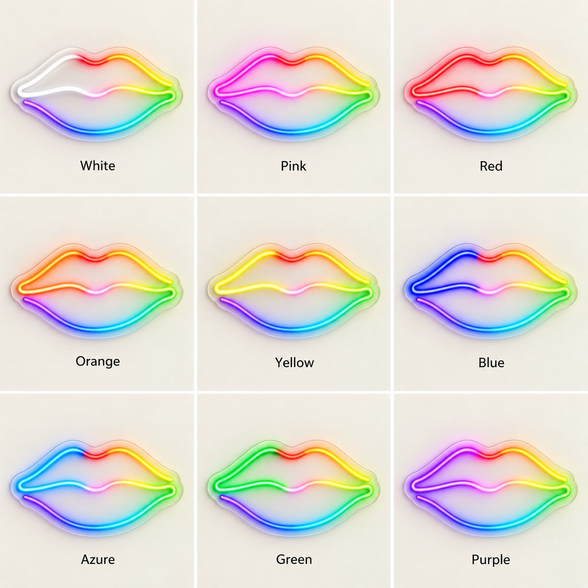 Rainbow Lips LED Neon Sign - nine-color grid