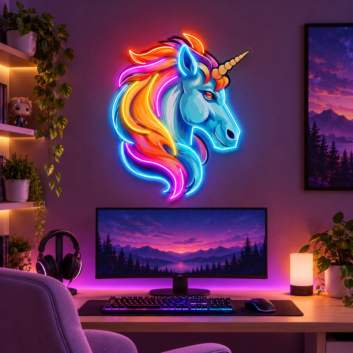 Rainbow Unicorn LED Neon Sign - advertising view