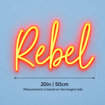 Rebel LED Neon Sign - size guide