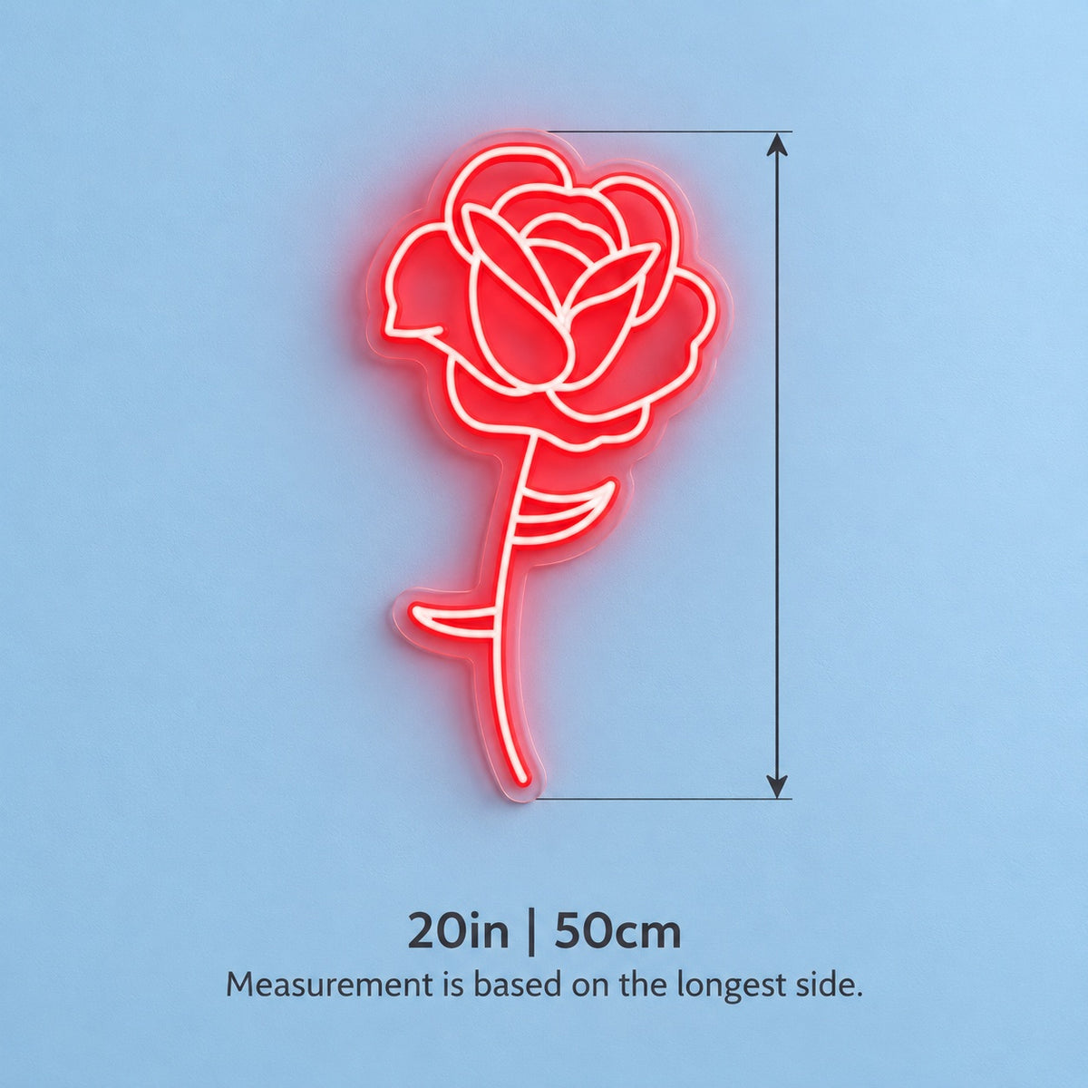 Blooming Rose LED Neon Sign - size guide