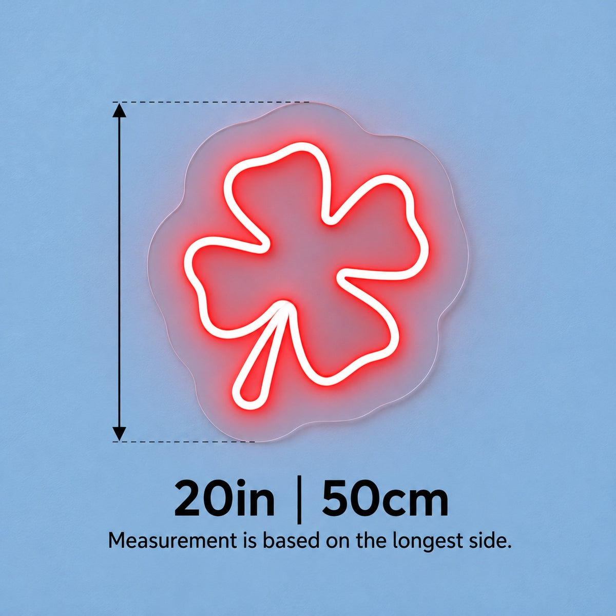 Four Leaf Clover LED Neon Sign - size guide