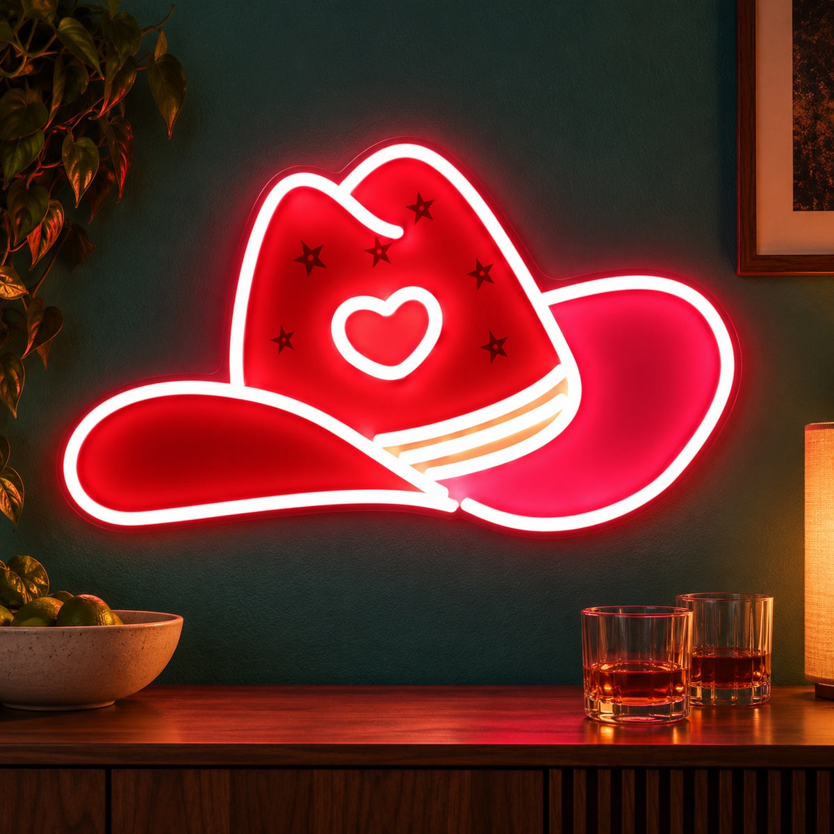 Heart Star Cowboy Hat LED Neon Sign - advertising view